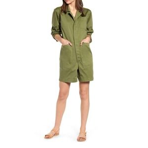 Alex Mill Utility Jumpsuit Olive Green Short Sleeve Button Front Women Size S